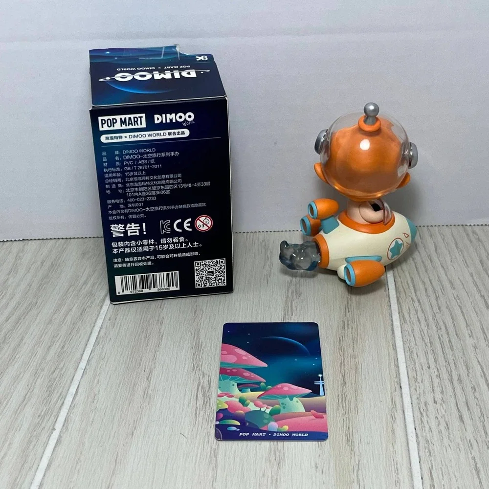 Pop Mart Dimoo World Space Travel Rocket Boy Figure Orange Blue Wheels Ship Box